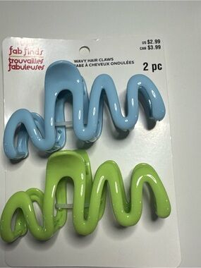 Wavy Hair Claws - Light Blue & Lime (2 pc)
